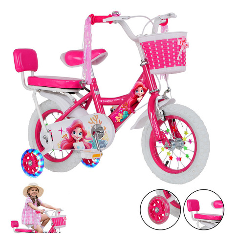 Bicicleta Para Niños Y Niñas De 12 Pulgadasruedas De Apoyo Color Rosa