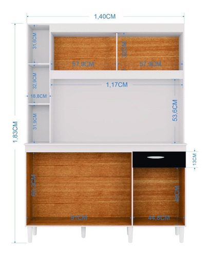 Imagen 3 de 3 de Alacena Mueble Auxiliar Cocina Kit Duda 1.40cm Negro Y Blanc