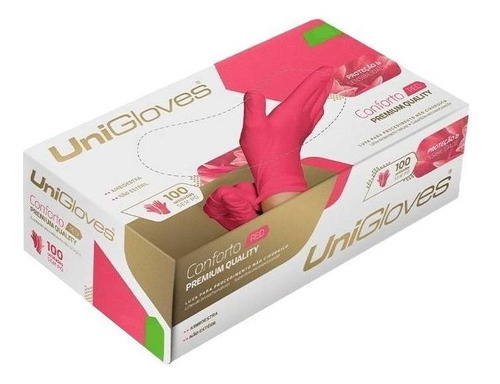 Luvas descartáveis antiderrapantes UniGloves Conforto cor vermelho tamanho  M de látex x 100 unidades 