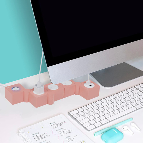 Tira De Alimentación Flexible 3 Tomas Ca 2 Usb Rosa