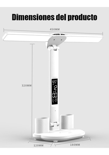 Lámpara De Escritorio Futurem Led Recargable Plegable Con Portalápices, Soporte Para Celular Y Pantalla Digital, Lámpara Escritorio Led Con 3 Modos De Brillo, Control Tactil, Estudiar, Lectura Y Hogar