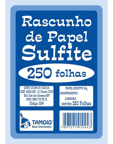 Bloco Rascunho De Papel Sulfite 78x109 250 Folhas Tamoio