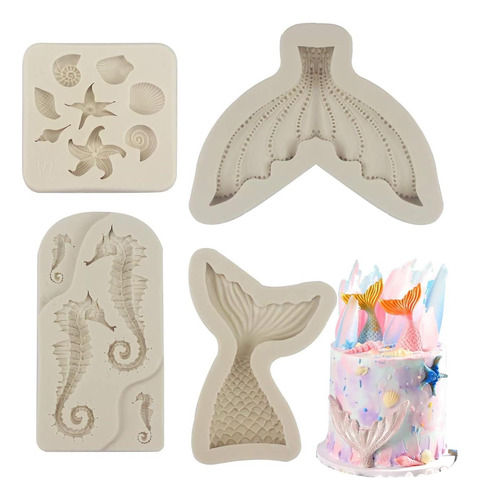 4 Paquetes De Tema Marino Moldes De Silicona Moldes De Cola