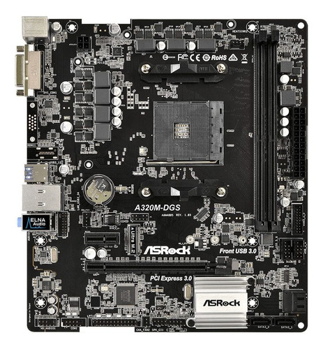 Placa Mãe Asrock A320m-dgs Amd Am4 Ryzen Ddr4 A320 Cor Preto