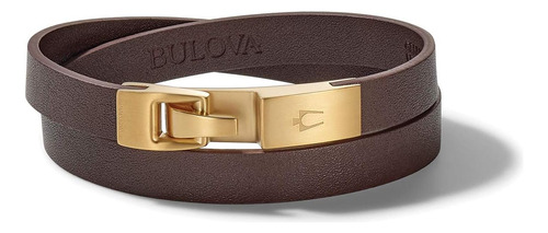 Brazalete Grande De Doble Vuelta De Cuero Marrón Bulova Con 