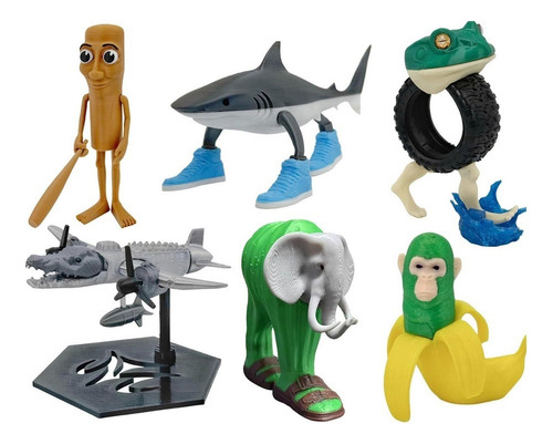 Set 6 Figuras Italian Brainrot Sahur, Tiburón, Cocodrilo