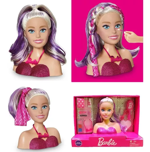 Boneca Barbie Busto Para Pentear e Maquiar Com Acessórios Salão De Beleza