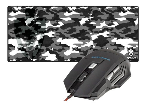 Kit Mouse Gamer Predator + Mouse Pad Grande Camuflado Eg 402 Cor Preto