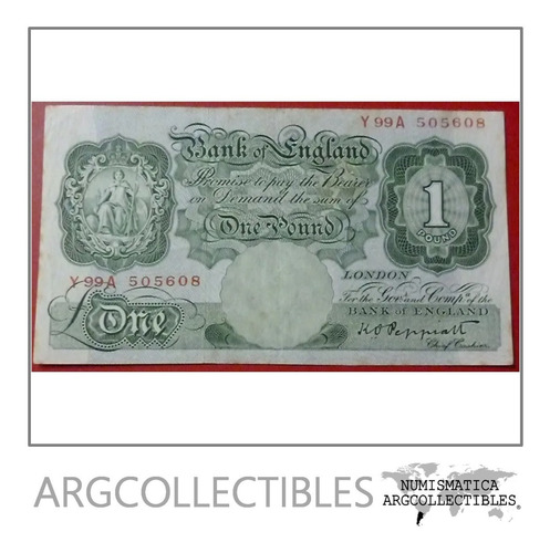 Inglaterra Billete 1 Libra Vf+ 1948-1949 Pick 369a