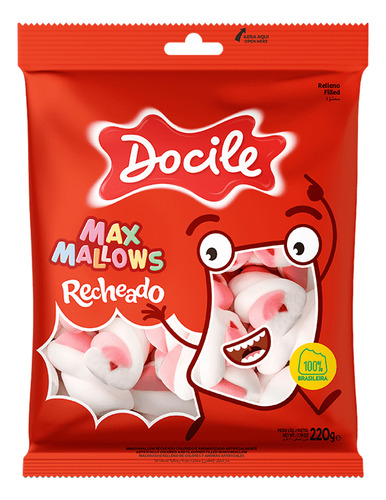 Marshmallow Torção Rosa Recheado 220g - Docile