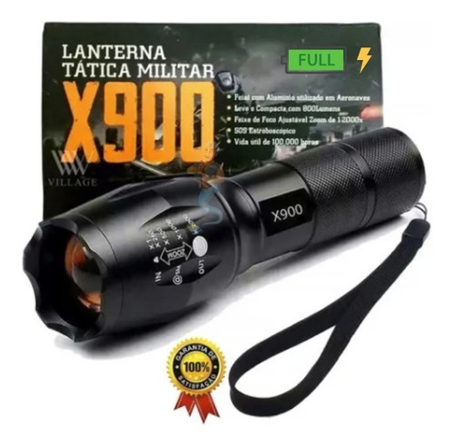 Lanterna Led X900 Zoom Recarregável C/ Sinalizador Nf-e