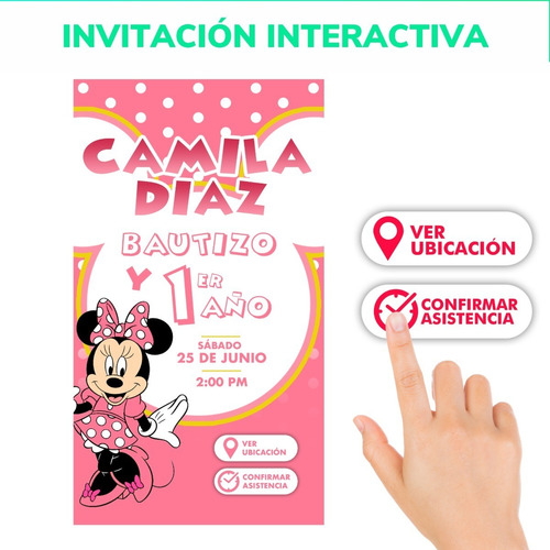 Invitación Digital De Minnie Mouse Original Rosa