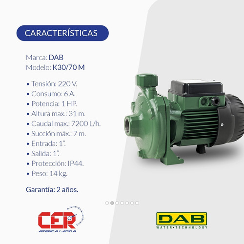 Bomba Centrifuga Dab Eleva Agua 32 Metros 7200 Lts/h 1hp 220