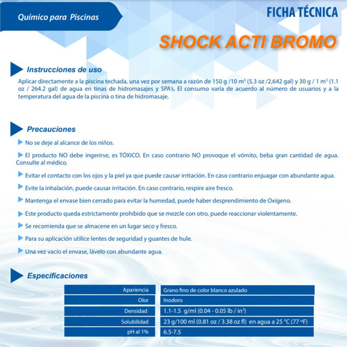 Spin Shock Acti Bromo Para Alberca 15 Kgs Blanco