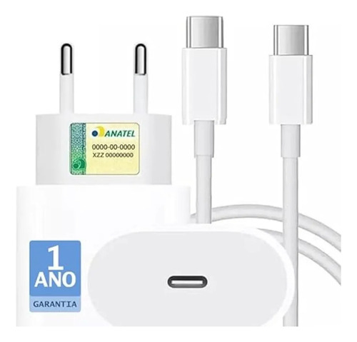 Fonte + Cabo Turbo Pd De 20w Para Android e iPhone 15 Ao 16 Pro Max Cor Branco