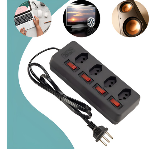 Protetor Elétrico Filtro De Linha 4 Tomadas Extensão Cabo 1m