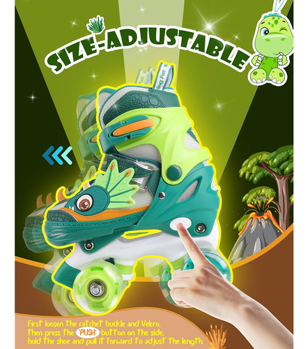 Patines Para Niños De Dinosaurios Ruedas Cuadruples Talla M
