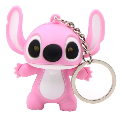 Chaveiro Stitch Figure com luz LED e som rosa
