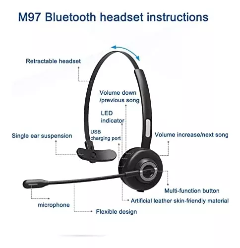 Auriculares Bluetooth para teléfono con micrófono con transmisor de audio  USB, hasta 20 horas de tiempo de conversación, función de silencio para PC