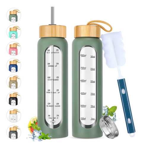 Botella De Vidrio 950 Ml Con Pajilla Y Funda De Silicona