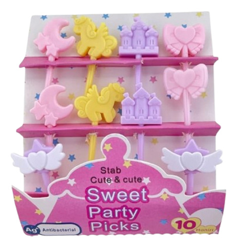 Mini Palillo Para Fruta Unicornio Castillo Luna Moño Multicolor Unicornio Castillo Luna Moño