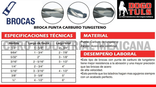 Broca Con Punta De Carburo De Tungsteno 3/8 P