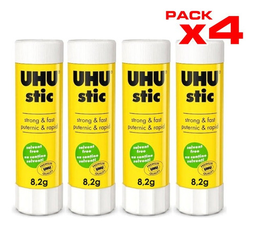 Pack X4 Adhesivo Sintetico En Barra Uhu Stick 8.2g