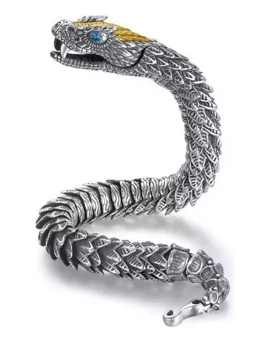 Brazalete vikingo de alambre trenzado con temática de dragón de acero  inoxidable para hombre Brazalete de cabeza de dragón Brazalete trenzado  (Plata)