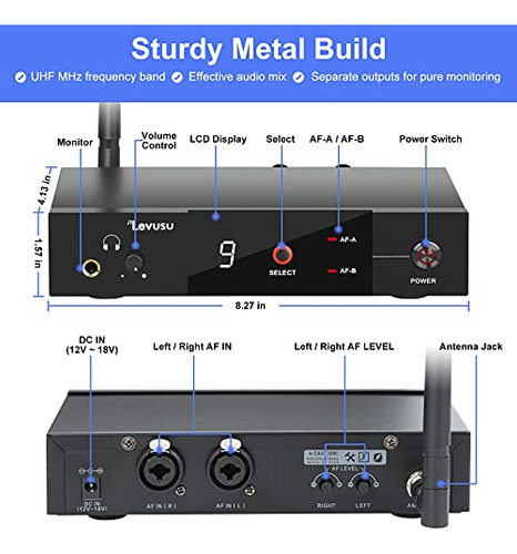 Sistema Inalámbrico De Monitor Uhf Levusu Con Auriculares,