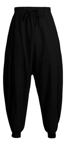 Tr Pantalón Harem Holgado Liso Algodón Y Lino Para Hombre