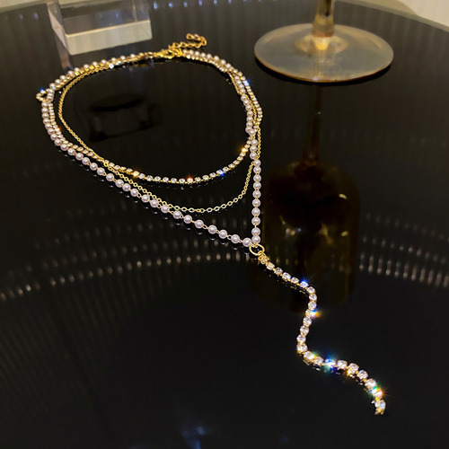 Elegante Collar De Perlas Flash Y De Múltiples Capas A La Mo