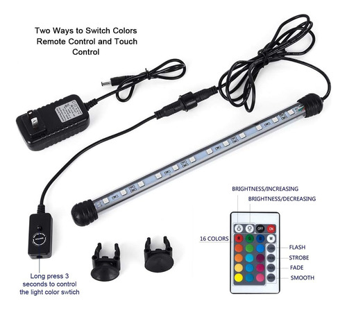 Luz Led Sumergible Para Acuario Mq De 16 Pulgadas, Cambio...