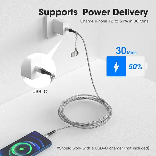 Juego De 2 Cables Reforzados Usb-c A Lightning Con Adapta...