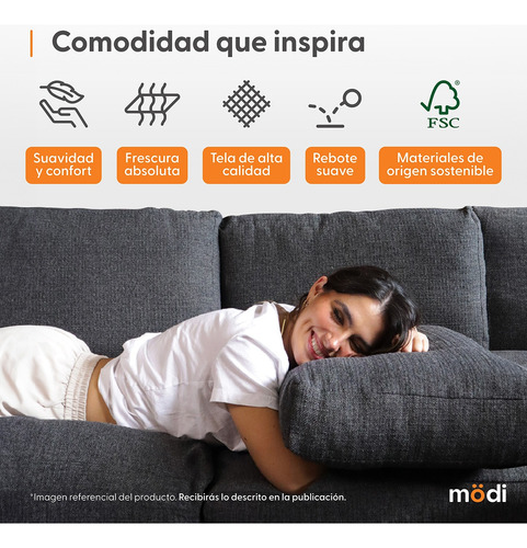 Sofá Seccional Modular Plus Moderno 3 Plazas + Pillow Pack | Gris Oscuro Liso