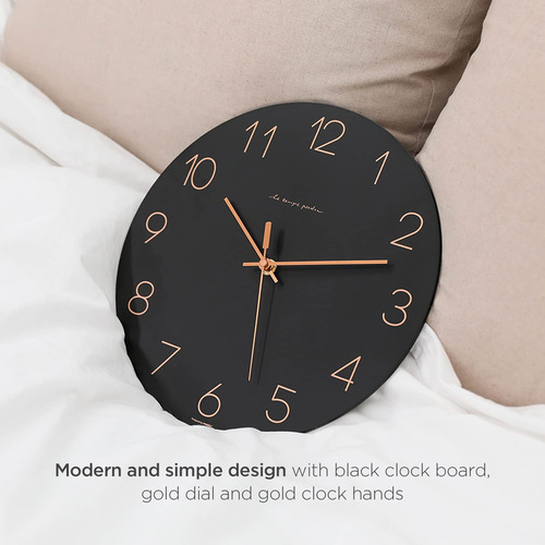 Reloj De Pared Mooas Flatwood Negro De 30 Cm Que No Hace Tic