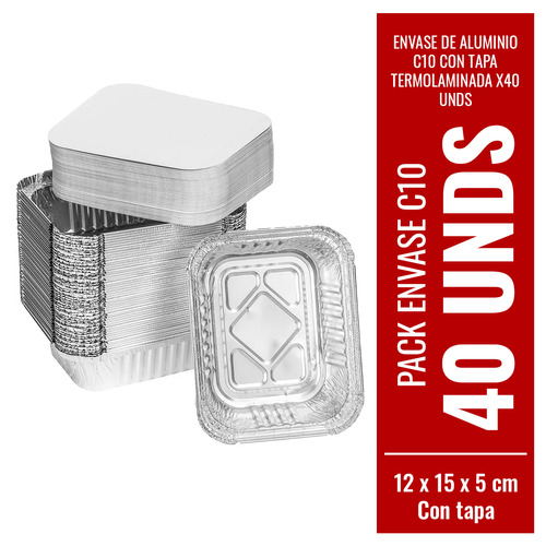 Pack 40 Contenedores De Alimento Envase Aluminio 450 Cc Color Plateado