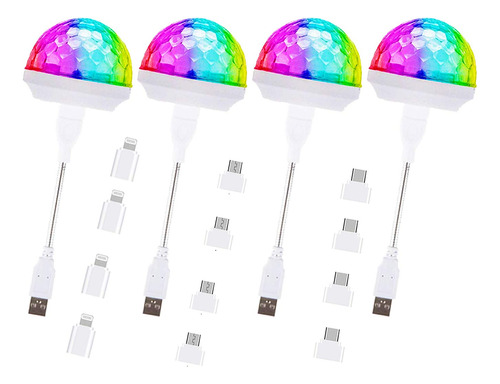 Paquete De 4 Mini Luces De Bola De Discoteca Usb, Luces De F