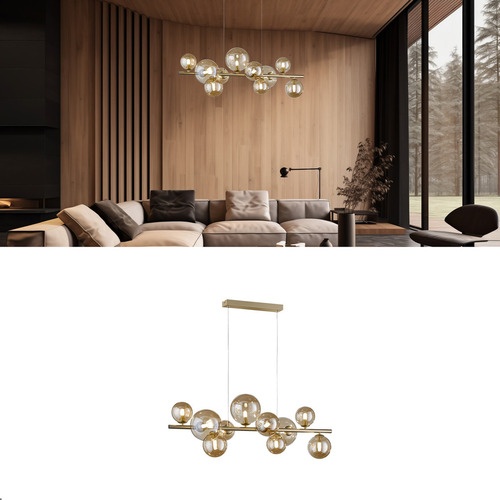 Lustre Pendente Jabuticaba Dourado Globos Âmbar Sala Jantar