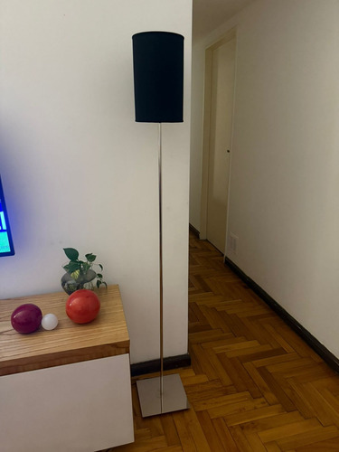 Lámpara De Pie Living Esquinero Moderna Con Pantalla Negro Niquel