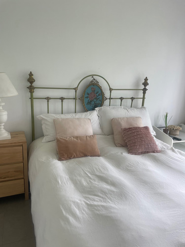 Cama Hierro Y Bronce 1,60 Elicagaray Verde Musgo Flores (Usado)