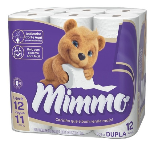 Imagem 1 de 1 de Papel Higiênico Mimmo Folha Dupla - Kit 2 Pacotes 24 Rolos