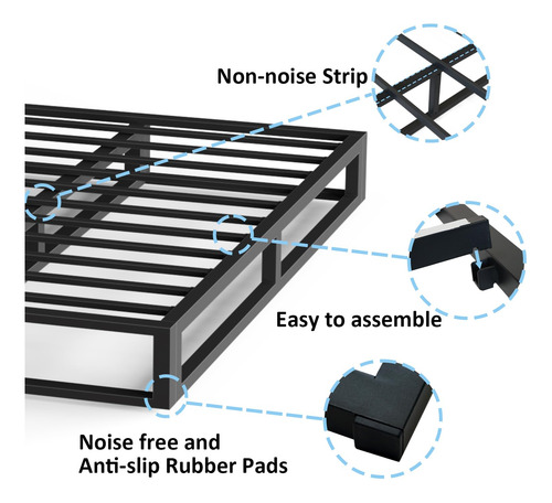 Bilily Base De Cama Queen De 6 Pulgadas Con Soporte De Negro