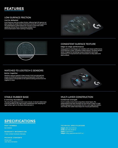 Mouse Pad gamer Logitech G440 Serie G de goma 280mm x 340mm x 3mm negro