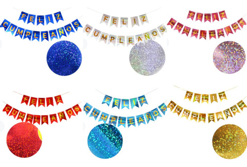 Banderin Feliz Cumpleaños Holografico Ideal Fiestas Letrero