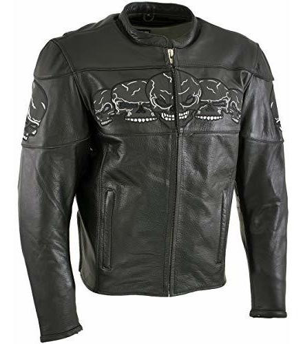 Chaqueta Moto Cuero Negro '3 Skull Head' Con X-armor - Xxl