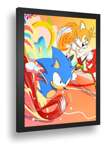 Quadro Decorativo Poster Desenho Sonic Game A3 Cor da armação Preto