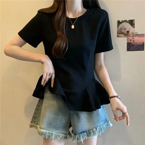 Camiseta Casual De Algodón De Manga Corta Para Mujer, Talla