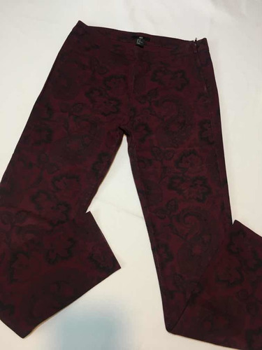 Pantalón H&m Bordo Y Negro Floreado