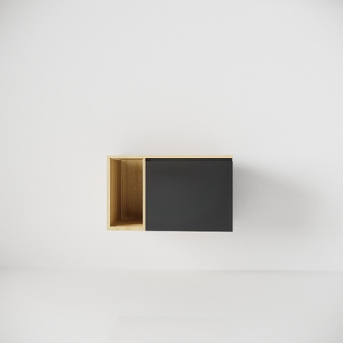 Mueble Vanitory Baño Colgante Melamina Mdf 18mm Moderno Estructura Roble Americano - Puerta Grafito Sin Bacha Sin Agujeros