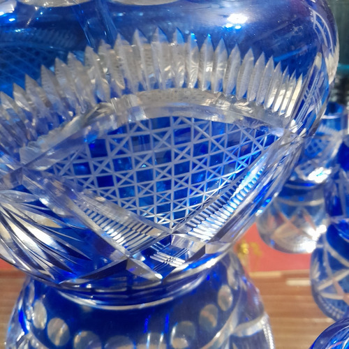 Imagem 6 de 10 de Poncheira Antiga Cristal Bohemia Double Overlay Azul Cobalto